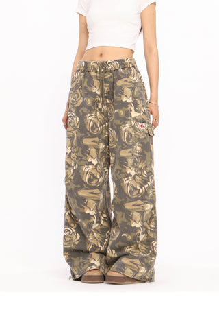 Camouflage cargo loose wide-leg trousers