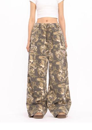 Camouflage cargo loose wide-leg trousers