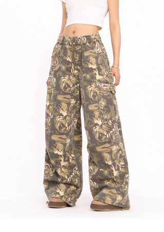 Camouflage cargo loose wide-leg trousers