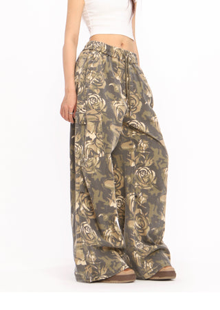 Camouflage cargo loose wide-leg trousers