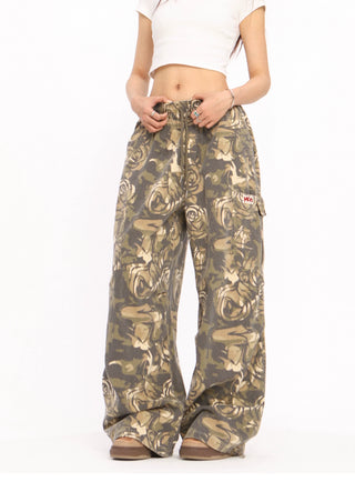 Camouflage cargo loose wide-leg trousers