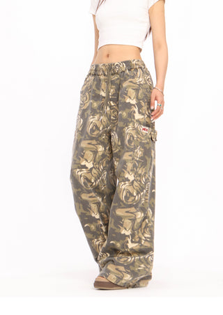 Camouflage cargo loose wide-leg trousers