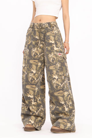 Camouflage cargo loose wide-leg trousers