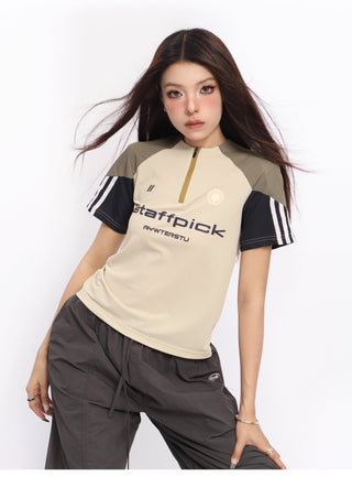 Retro contrast color sports top