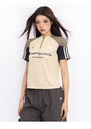 Retro contrast color sports top