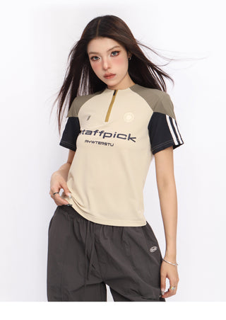 Retro contrast color sports top