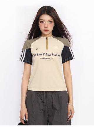 Retro contrast color sports top