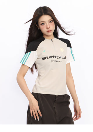 Retro contrast color sports top