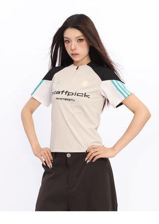 Retro contrast color sports top