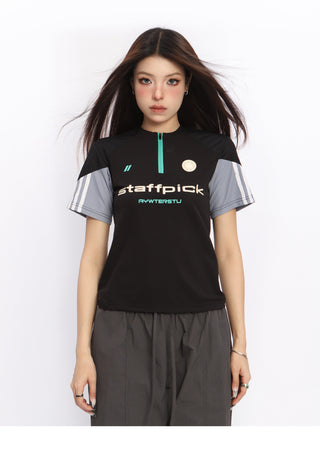 Retro contrast color sports top