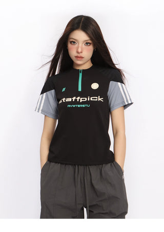 Retro contrast color sports top