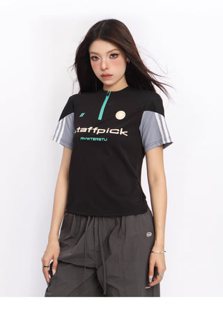 Retro contrast color sports top