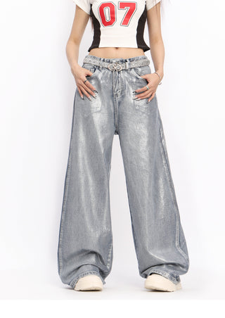 Distressed light-sensitive trousers