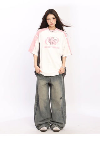 Oversized letter graphic blokette top