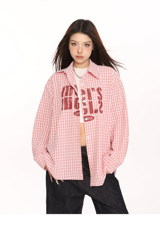 Plaid letter graphic oversized Shirt