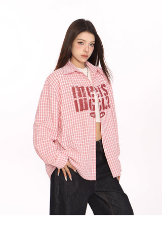 Plaid letter graphic oversized Shirt