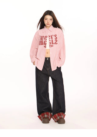 Plaid letter graphic oversized Shirt