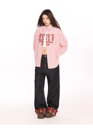 Plaid letter graphic oversized Shirt