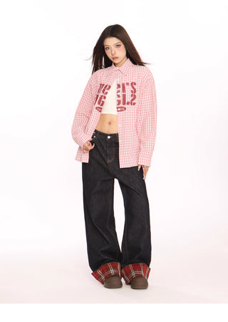 Plaid letter graphic oversized Shirt