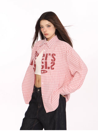 Plaid letter graphic oversized Shirt