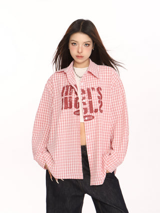 Plaid letter graphic oversized Shirt