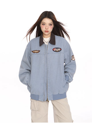 Washed denim baseball jacket