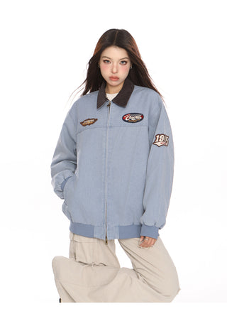 Washed denim baseball jacket