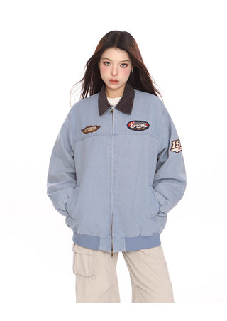 Washed denim baseball jacket