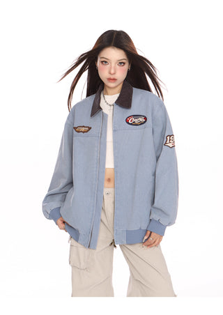 Washed denim baseball jacket