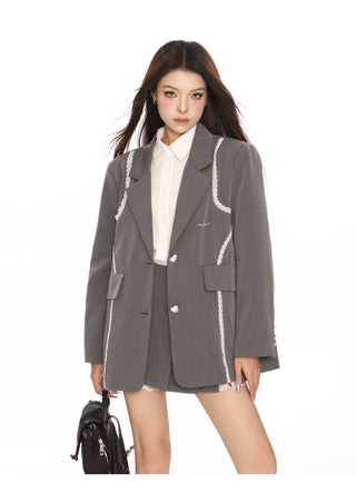 Lace stitching suit jacket