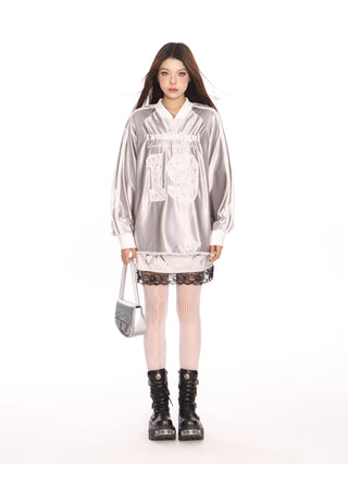 Metallic Sporty graphic oversized  top