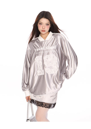 Metallic Sporty graphic oversized  top