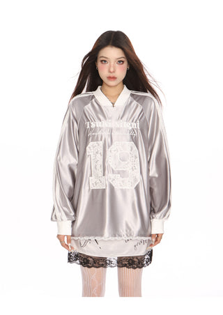 Metallic Sporty graphic oversized  top