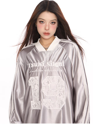 Metallic Sporty graphic oversized  top