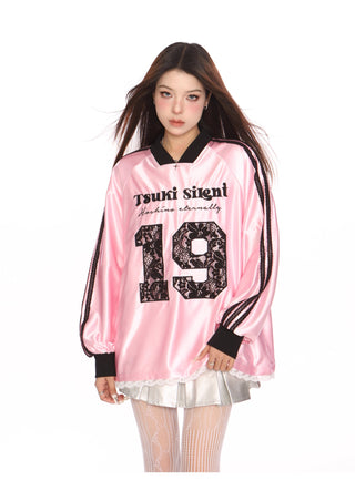 Metallic Sporty graphic oversized  top