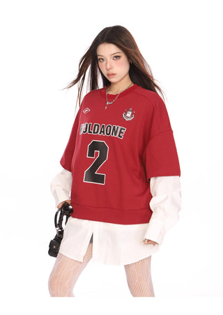 Blokecore sporty graphic fake two-piece jersey