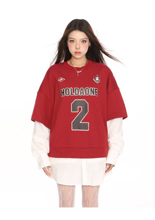 Blokecore sporty graphic fake two-piece jersey