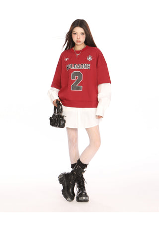 Blokecore sporty graphic fake two-piece jersey