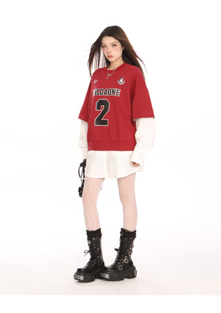 Blokecore sporty graphic fake two-piece jersey