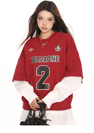 Blokecore sporty graphic fake two-piece jersey