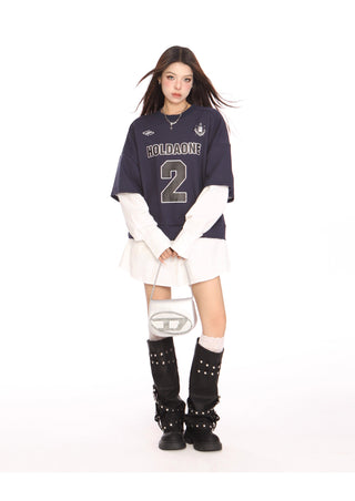 Blokecore sporty graphic fake two-piece jersey