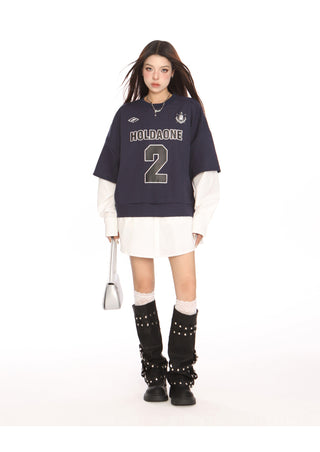 Blokecore sporty graphic fake two-piece jersey