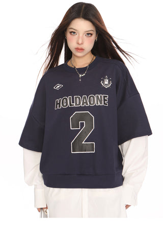 Blokecore sporty graphic fake two-piece jersey