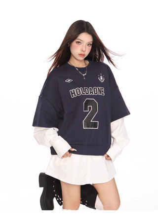 Blokecore sporty graphic fake two-piece jersey