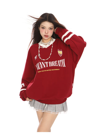 Retro letter v-neck long-sleeved jersey