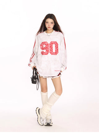 Sporty graphic stripe oversized top