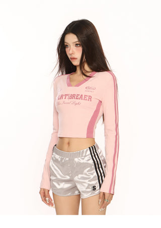 V-neck slim fit sports crop top