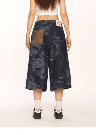 Dragon graphic washed jorts