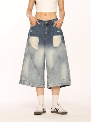 Retro washed ripped jorts