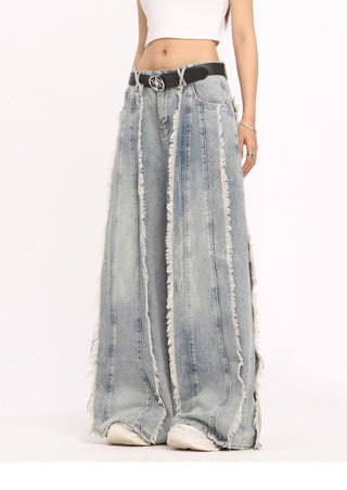 Raw edge deconstructed wide-leg Jeans